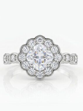Classic Vintage Style Engagement Style Round Halo ring, 925 Sterling Silver